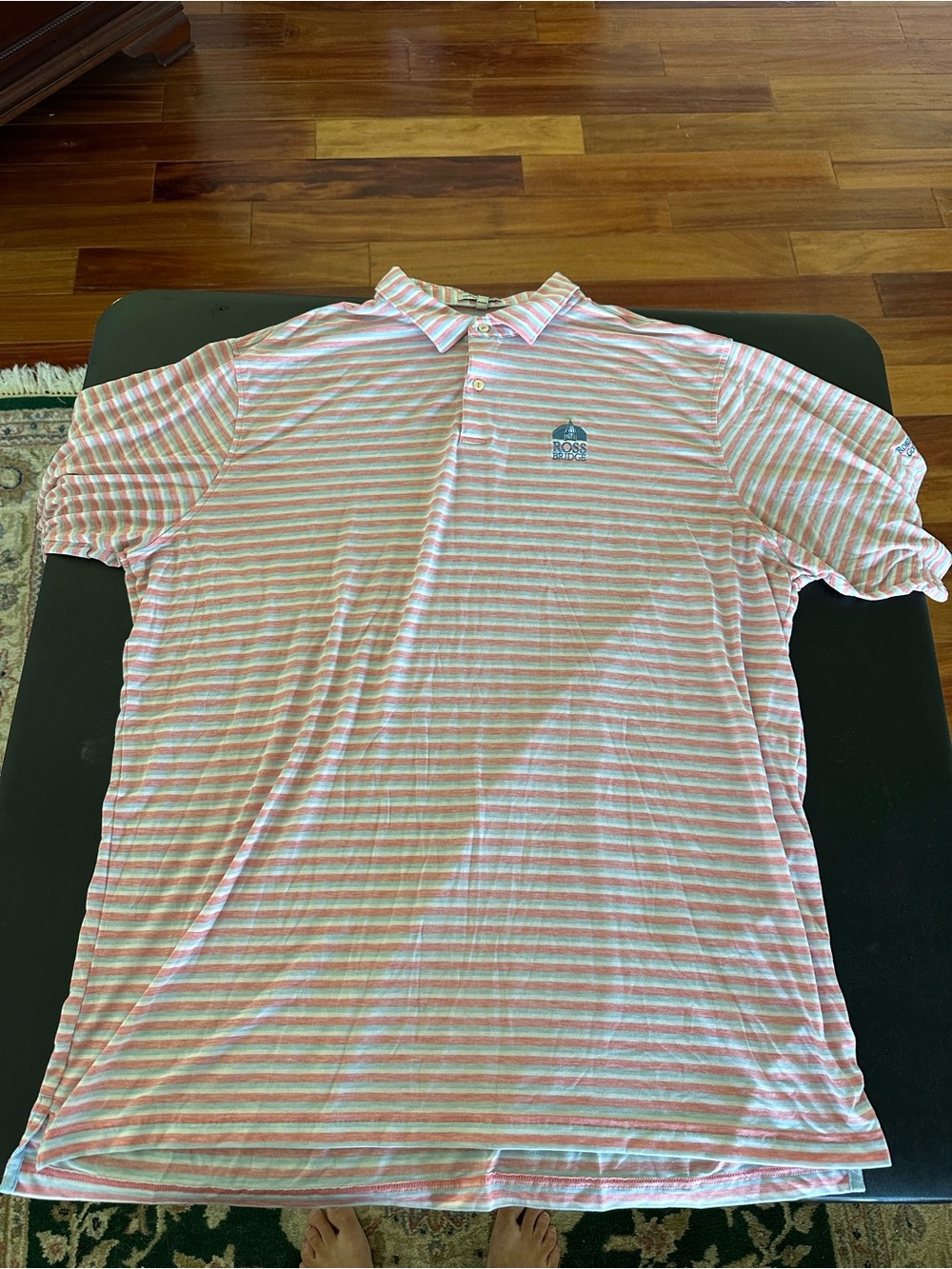 Peter Millar Coral Pink Gray Striped Polo Shirt Men’s 2XL